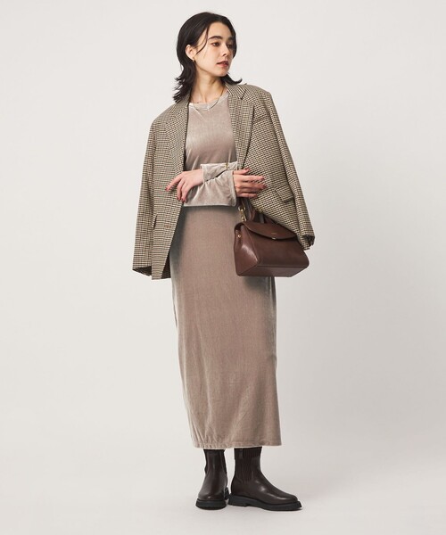 green label relaxing（グリーンレーベルリラクシング）の「［size SHORTあり］ベロア ロングスリーブ ワンピース（ワンピース・レディース・ダークブラウン/ベージュ/ブラック・SHORT/FREE）」の7枚目の写真