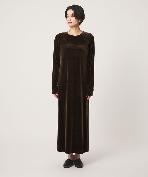 green label relaxing（グリーンレーベルリラクシング）の「［size SHORTあり］ベロア ロングスリーブ ワンピース（ワンピース・レディース・ダークブラウン/ベージュ/ブラック・SHORT/FREE）」の8枚目の写真