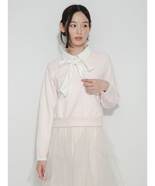 FURFUR(ファーファー)の「【WEB・一部店舗限定カラー】シャツドッキングボウタイスウェット(スウェット・レディース・チャコールグレー/ネイビー/グレー/ホワイト/ライトピンク・F)」の5枚目の写真