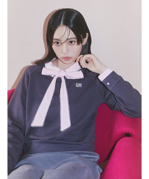 FURFUR(ファーファー)の「【WEB・一部店舗限定カラー】シャツドッキングボウタイスウェット(スウェット・レディース・チャコールグレー/ネイビー/グレー/ホワイト/ライトピンク・F)」の2枚目の写真