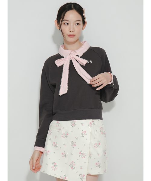 FURFUR(ファーファー)の「【WEB・一部店舗限定カラー】シャツドッキングボウタイスウェット(スウェット・レディース・チャコールグレー/ネイビー/グレー/ホワイト/ライトピンク・F)」の14枚目の写真
