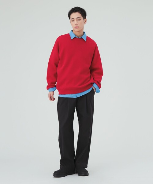 BEAMS HEART(ビームスハート)の「スウェットライク クルーネック ニット(ニット/セーター・メンズ・チャコールグレー/レッド・SMALL/LARGE/MEDIUM)」の9枚目の写真