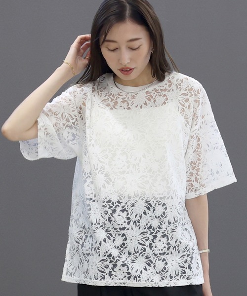 Aletta vita(アレッタビータ)の「シアーレース5分袖プルオーバー(Tシャツ/カットソー・レディース・オフホワイト/ブラック・FREE)」の12枚目の写真