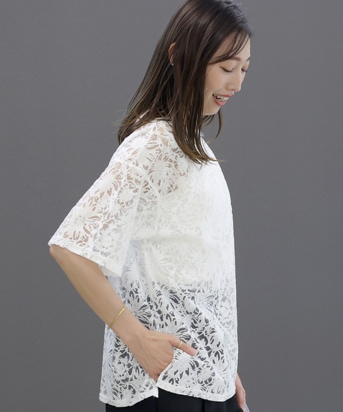 Aletta vita(アレッタビータ)の「シアーレース5分袖プルオーバー(Tシャツ/カットソー・レディース・オフホワイト/ブラック・FREE)」の16枚目の写真