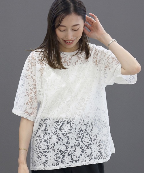 Aletta vita(アレッタビータ)の「シアーレース5分袖プルオーバー(Tシャツ/カットソー・レディース・オフホワイト/ブラック・FREE)」の11枚目の写真