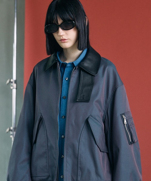 MAISON SPECIAL（メゾンスペシャル）の「《UNISEX》120/2/2 Suvin Cotton Gabardine Prime-Over Leather Collar CWU Flight Jacket/スビンコットンギャバジンプライムオーバー衿レザーCWUフライトジャケット【MAISON SPECIAL/メゾンスペシャル】■セットアップ対応■（ブルゾン・メンズ・カーキ/ブルー/チャコールグレー/ブラック・1/0/2）」の12枚目の写真