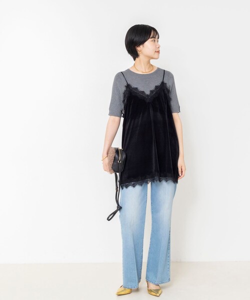 NOLLEY’S Sophi(ノーリーズソフィ)の「ウォッシャブルベロアレーストリミングキャミ(キャミソール・レディース・ブラック/カーキ・38)」の11枚目の写真