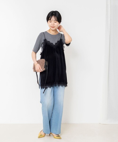 NOLLEY’S Sophi(ノーリーズソフィ)の「ウォッシャブルベロアレーストリミングキャミ(キャミソール・レディース・ブラック/カーキ・38)」の12枚目の写真
