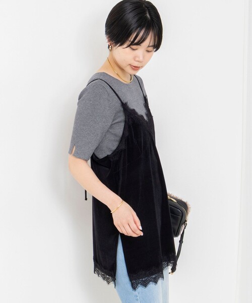 NOLLEY’S Sophi(ノーリーズソフィ)の「ウォッシャブルベロアレーストリミングキャミ(キャミソール・レディース・ブラック/カーキ・38)」の17枚目の写真