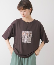 箔エンボス五分袖Tシャツ