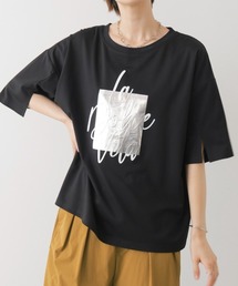 箔エンボス五分袖Tシャツ