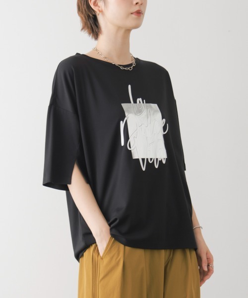 Bou Jeloud(ブージュルード)の「箔エンボス五分袖Tシャツ(Tシャツ/カットソー・レディース・オフホワイト/ブラック/ブラウン・FREE)」の22枚目の写真