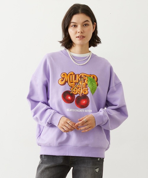 MILKFED.（ミルクフェド）の「CHERRY LOGO SWEAT TOP（スウェット・レディース・オフホワイト/ネイビー/ライトパープル・L/M）」の3枚目の写真