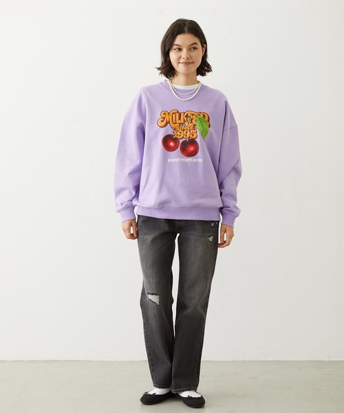 MILKFED.（ミルクフェド）の「CHERRY LOGO SWEAT TOP（スウェット・レディース・オフホワイト/ネイビー/ライトパープル・L/M）」の19枚目の写真