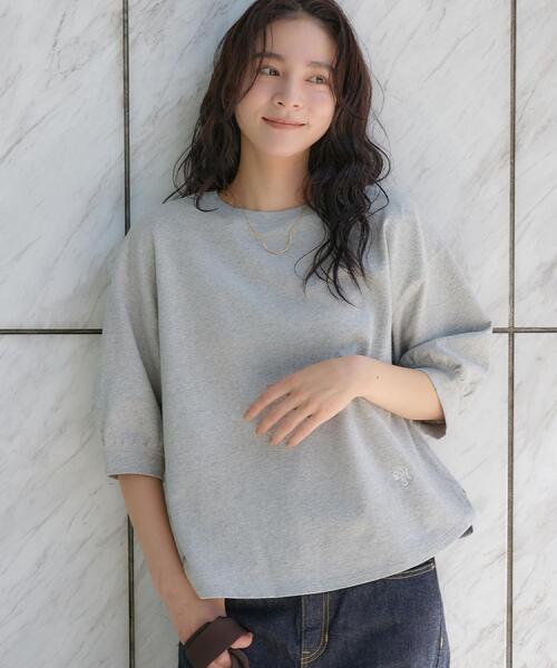 Dessin(デッサン)の「【洗える/XS-L】バックヘンリーミニ裏毛 5分袖(Tシャツ/カットソー・レディース・ピンク系/モスグリーン/ライトグレー/ブラック/ライトベージュ・00/01/02/03)」の1枚目の写真