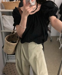 オフショル刺繍入りパフスリーブブラウス