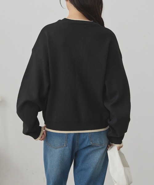 U.S. POLO ASSN.(ユーエスポロアッスン)の「U.S. POLO ASSN./ユーエスポロアッスン 別注 ロゴ刺繍 配色 スウェットライク ヘンリーネックニット(ニット/セーター・レディース・アイボリー/ネイビー/杢グレー/ブラック・M/L)」の14枚目の写真