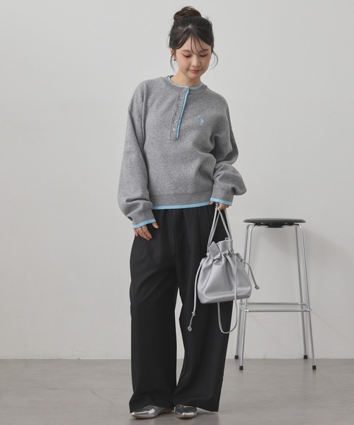 U.S. POLO ASSN.(ユーエスポロアッスン)の「U.S. POLO ASSN./ユーエスポロアッスン 別注 ロゴ刺繍 配色 スウェットライク ヘンリーネックニット(ニット/セーター・レディース・アイボリー/ネイビー/杢グレー/ブラック・M/L)」の10枚目の写真