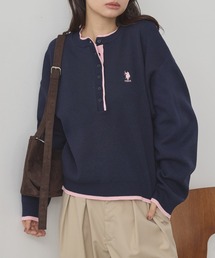 U.S. POLO ASSN./ユーエスポロアッスン 別注 ロゴ刺繍 配色 スウェットライク ヘンリーネックニット
