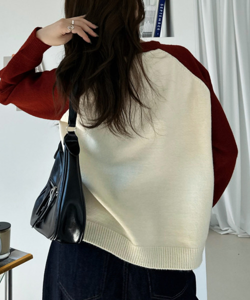 Ada.(エイダ)の「ドッグ刺繍 配色ラグランスリーブ ニット プルオーバー(ニット/セーター・レディース・ネイビー/レッド/ブラック・FREE)」の9枚目の写真