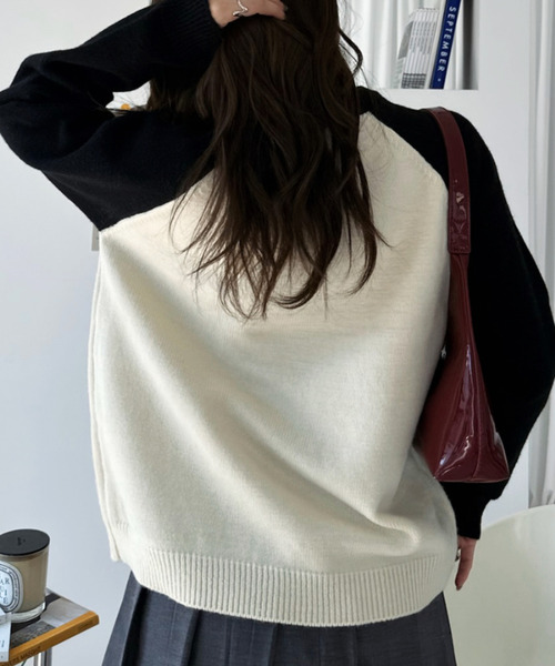 Ada.(エイダ)の「ドッグ刺繍 配色ラグランスリーブ ニット プルオーバー(ニット/セーター・レディース・ネイビー/レッド/ブラック・FREE)」の21枚目の写真