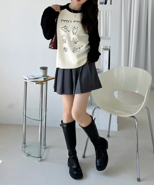 Ada.(エイダ)の「ドッグ刺繍 配色ラグランスリーブ ニット プルオーバー(ニット/セーター・レディース・ネイビー/レッド/ブラック・FREE)」の18枚目の写真