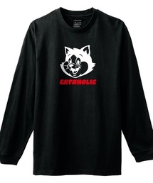 Moftique | Moftique(モフティック) 長袖Tシャツ キャットイラスト アニマル プリント 袖リブ ロンT トップス メンズ ユニセックス(Tシャツ/カットソー)