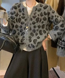 レオパード柄 ジャガードニットカーディガン