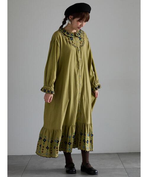 TSUHARU by Samansa Mos2(ツハルバイサマンサモスモス)の「【Embroidery collection】カラフル刺繍ワンピース【WEB限定 Sサイズ】(ワンピース・レディース・グリーン系その他/ベージュ/ブラック・M)」の3枚目の写真