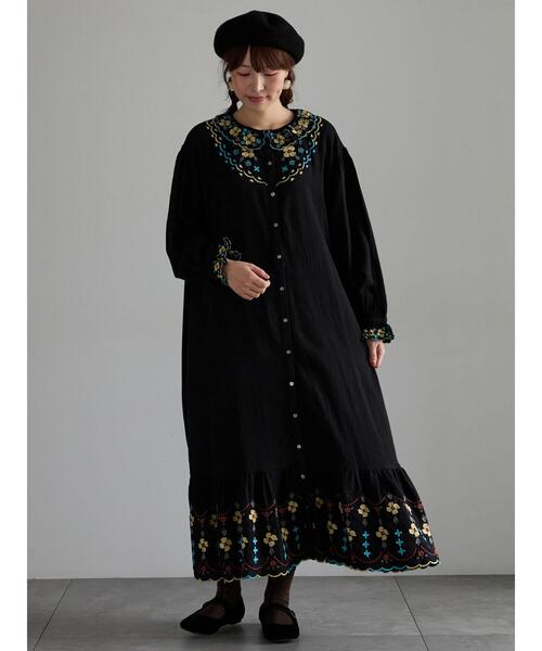 TSUHARU by Samansa Mos2(ツハルバイサマンサモスモス)の「【Embroidery collection】カラフル刺繍ワンピース【WEB限定 Sサイズ】(ワンピース・レディース・グリーン系その他/ベージュ/ブラック・M)」の2枚目の写真