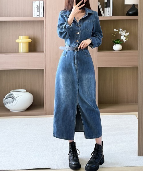 FAVORITO(ファヴォリート)の「襟付きデニムワンピース(ワンピース・レディース・ブルー・XL/L/M/S)」の1枚目の写真