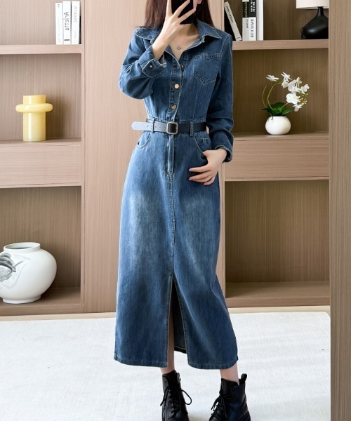 FAVORITO(ファヴォリート)の「襟付きデニムワンピース(ワンピース・レディース・ブルー・XL/L/M/S)」の2枚目の写真
