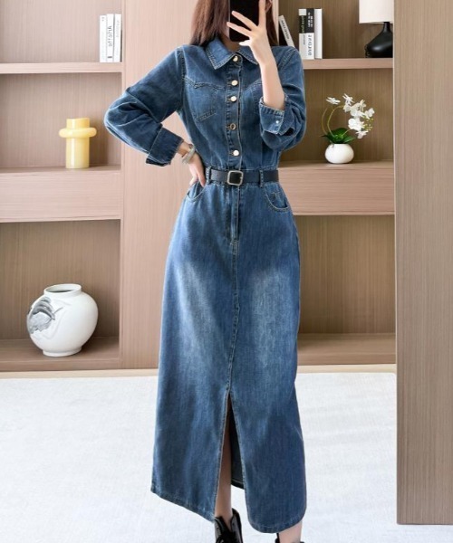 FAVORITO(ファヴォリート)の「襟付きデニムワンピース(ワンピース・レディース・ブルー・XL/L/M/S)」の3枚目の写真