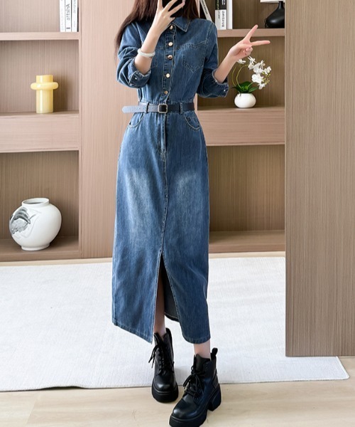 FAVORITO(ファヴォリート)の「襟付きデニムワンピース(ワンピース・レディース・ブルー・XL/L/M/S)」の6枚目の写真