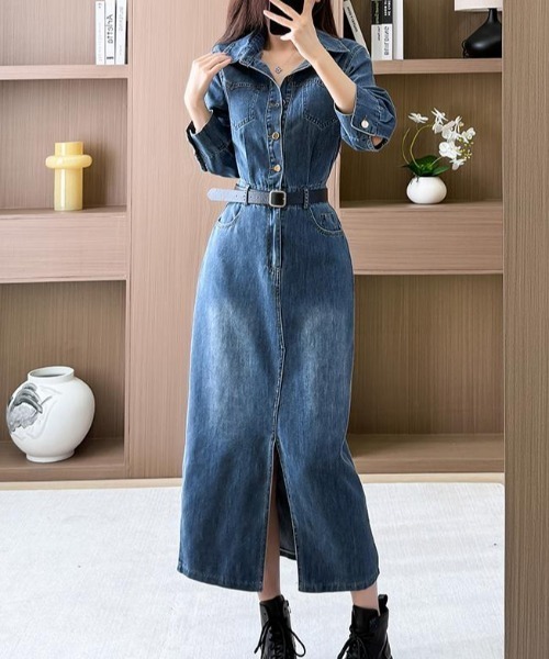 FAVORITO(ファヴォリート)の「襟付きデニムワンピース(ワンピース・レディース・ブルー・XL/L/M/S)」の8枚目の写真