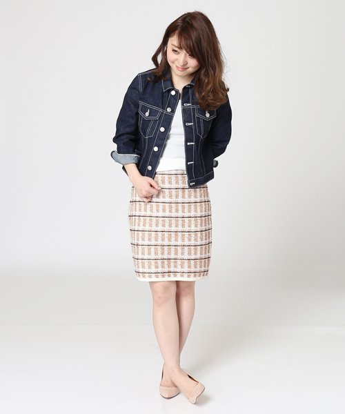 LIMITLESS LUXURY（リミットレスラグジュアリー）の「ツィードMIXニットスカート◆（スカート・レディース・キャメル/ブルー・FREE）」の10枚目の写真