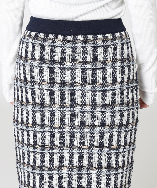 LIMITLESS LUXURY（リミットレスラグジュアリー）の「ツィードMIXニットスカート◆（スカート・レディース・キャメル/ブルー・FREE）」の4枚目の写真