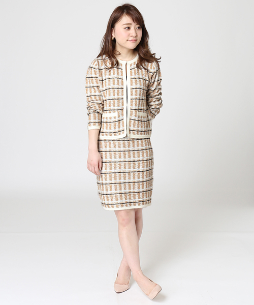 LIMITLESS LUXURY（リミットレスラグジュアリー）の「ツィードMIXニットスカート◆（スカート・レディース・キャメル/ブルー・FREE）」の9枚目の写真