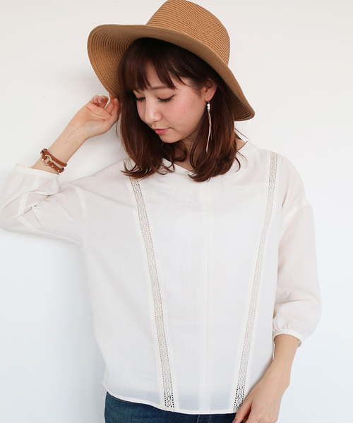 N.（N. Natural Beauty Basic）（エヌエヌナチュラルビューティーベーシック）の「レースフォルムブラウス（シャツ/ブラウス・レディース・ネイビー/カーキ/ホワイト・MEDIUM）」の2枚目の写真