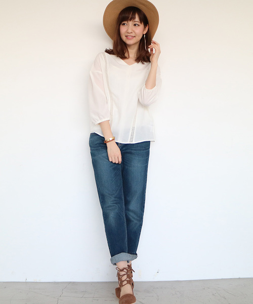 N.（N. Natural Beauty Basic）（エヌエヌナチュラルビューティーベーシック）の「レースフォルムブラウス（シャツ/ブラウス・レディース・ネイビー/カーキ/ホワイト・MEDIUM）」の14枚目の写真