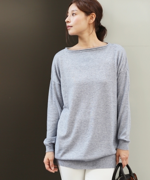 LEPSIM（レプシィム）の「【ご自宅で洗濯できる！】12GマシンウォッシャブルドレーププルオーバーLS　724735（ニット/セーター・レディース・カーキ/ベージュ/ブラック/グレー/ホワイト/ブラウン・FREE）」の4枚目の写真