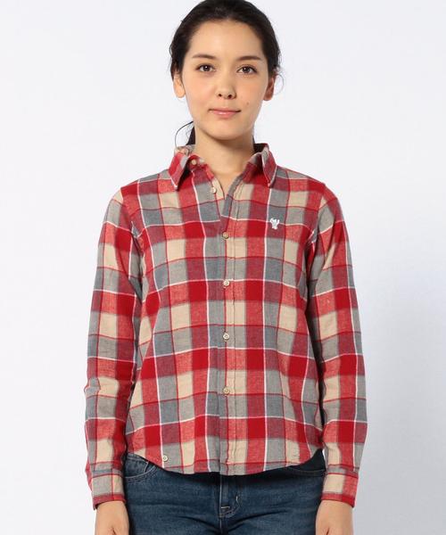 coen（コーエン）の「ウィンターリネン2WAYチェックシャツ（シャツ/ブラウス・レディース・レッド/ネイビー・MEDIUM/SMALL/LARGE）」の8枚目の写真