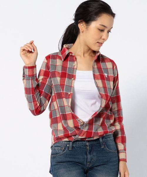 coen（コーエン）の「ウィンターリネン2WAYチェックシャツ（シャツ/ブラウス・レディース・レッド/ネイビー・MEDIUM/SMALL/LARGE）」の3枚目の写真
