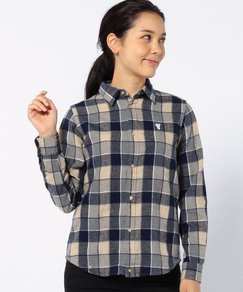 coen（コーエン）の「ウィンターリネン2WAYチェックシャツ（シャツ/ブラウス・レディース・レッド/ネイビー・MEDIUM/SMALL/LARGE）」の4枚目の写真