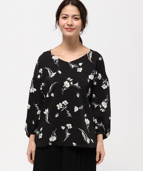 laboratory work（ラボラトリーワーク）の「二重織ツイル花柄プリントブラウス（シャツ/ブラウス・レディース・ブラック系その他/ホワイト系その他・MEDIUM）」の3枚目の写真