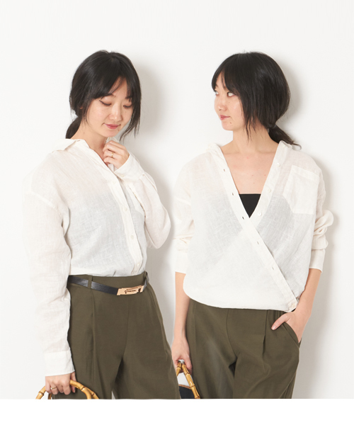 AMERICAN RAG CIE（アメリカンラグシー）の「AMERICAN RAG CIE　フレンチリネンカシュクールシャツ（シャツ/ブラウス・レディース・ホワイト/カーキ/レッド・FREE）」の1枚目の写真