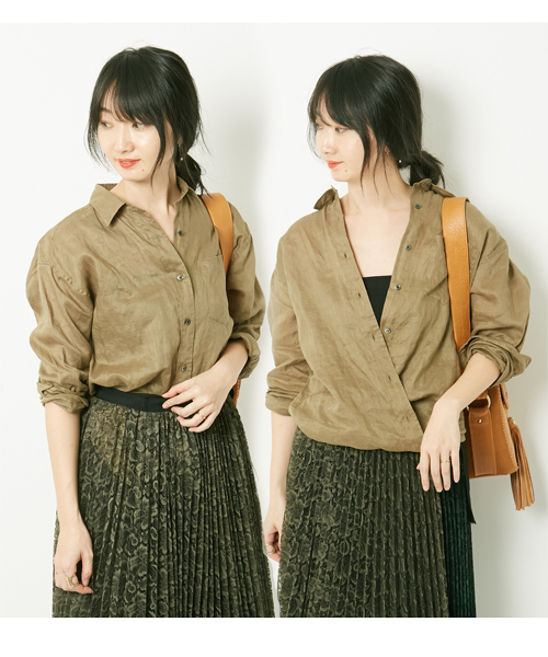 AMERICAN RAG CIE（アメリカンラグシー）の「AMERICAN RAG CIE　フレンチリネンカシュクールシャツ（シャツ/ブラウス・レディース・ホワイト/カーキ/レッド・FREE）」の2枚目の写真