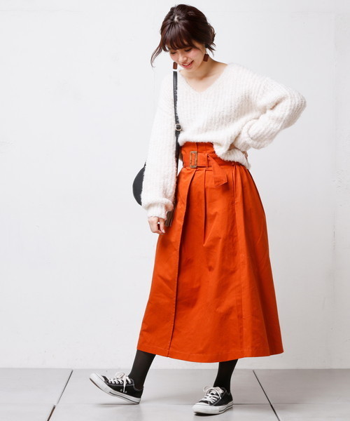 natural couture（ナチュラルクチュール）の「ハイウエストラップ風スカート（スカート・レディース・ブラック/ベージュ/レンガ・FREE）」の10枚目の写真