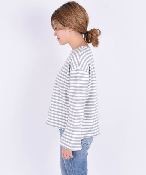liflattie ships(リフラティ シップス)の「liflattie ships: ボーダー フレアスリーブ トップス ◇(Tシャツ/カットソー・レディース・ブラック/グレー/ライトグリーン・SMALL/MEDIUM)」の6枚目の写真
