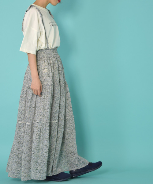 w closet(ダブルクローゼット)の「小花柄パイピングティアードスカート(スカート・レディース・オフホワイト/グリーン系その他/ネイビー・FREE)」の13枚目の写真